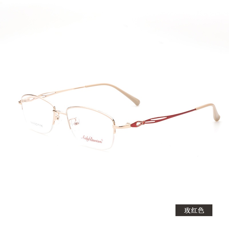 金属眼镜架半框近视镜7818配渐进片商务眼镜框丹阳女士酒红色眼镜