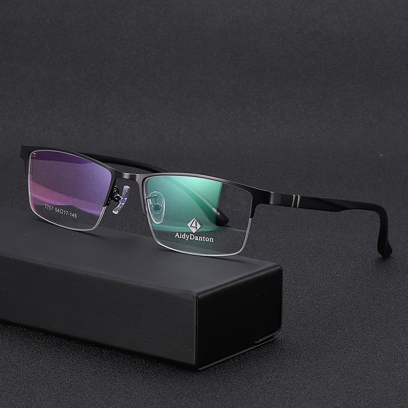 新款钢板眉毛金属眼镜框丹阳商务男款近视镜架超弹塑钢腿7757