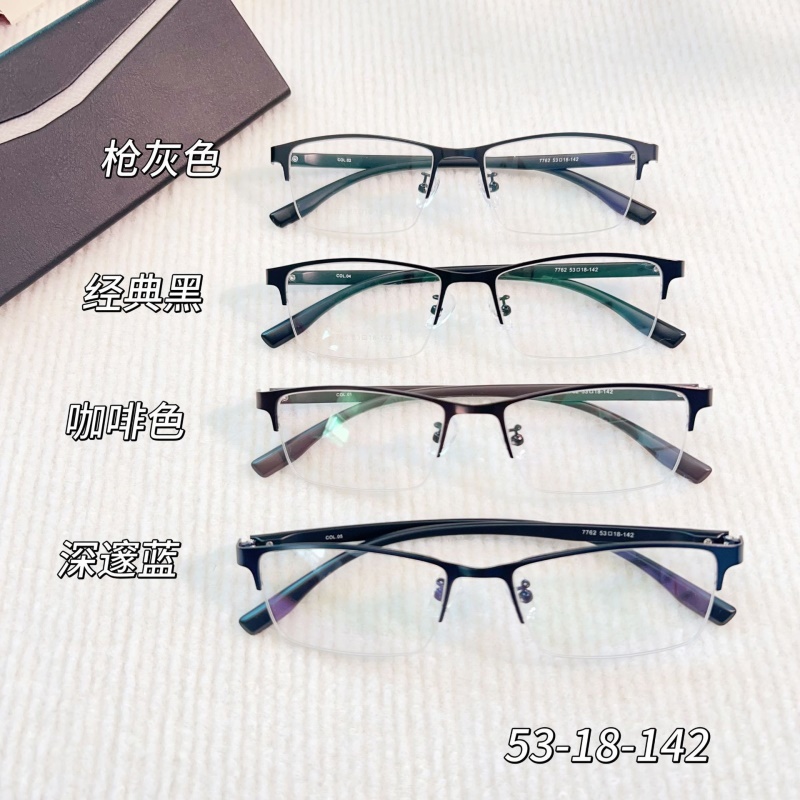 钢板眼镜架跨境批发7762男士金属休闲半框架丹阳光学眼镜架厂家