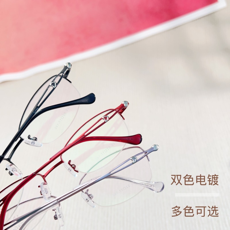 7825金属眼镜架时尚商务双色近视眼镜丹阳厂家批发椭圆半框眼镜女