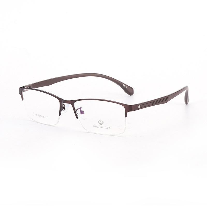 新款金属眼镜框批发丹阳半框 商务男款钢板镜架近视塑钢腿7740