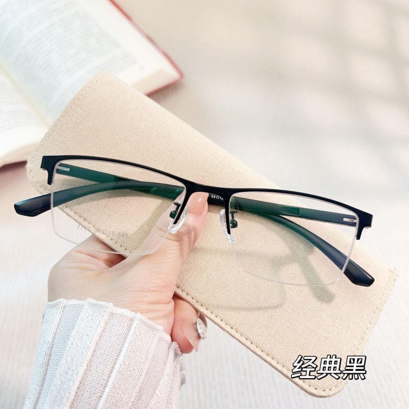 钢板眼镜架跨境批发7761男士金属休闲半框架丹阳光学眼镜架厂家