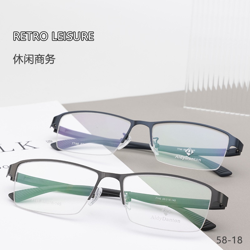 新款金属眼镜框加宽腿丹阳厂家批发半框近视镜架男款钢皮大脸镜框