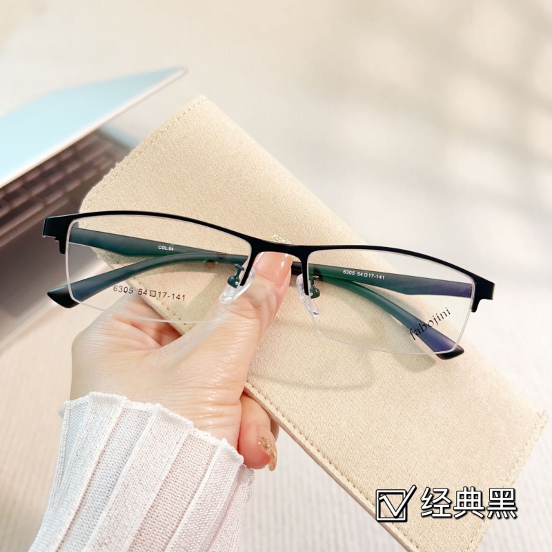 钢板眼镜架平台批发6305男士金属休闲半框架丹阳光学眼镜架厂家