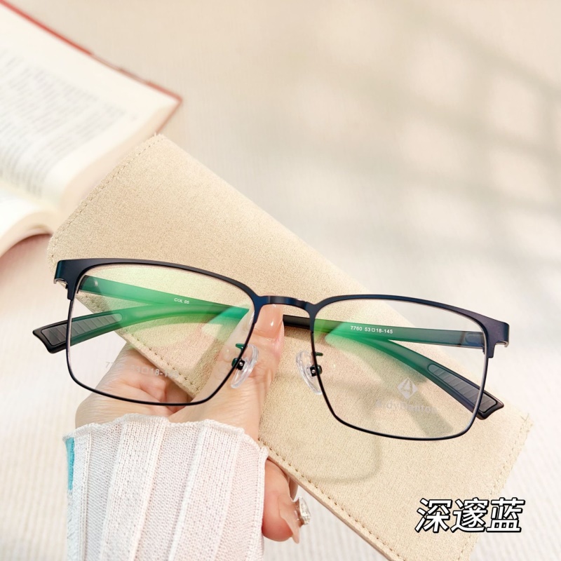 跨境批发钢板眼镜架7760男士金属休闲全框架丹阳塑钢腿眼镜架厂家