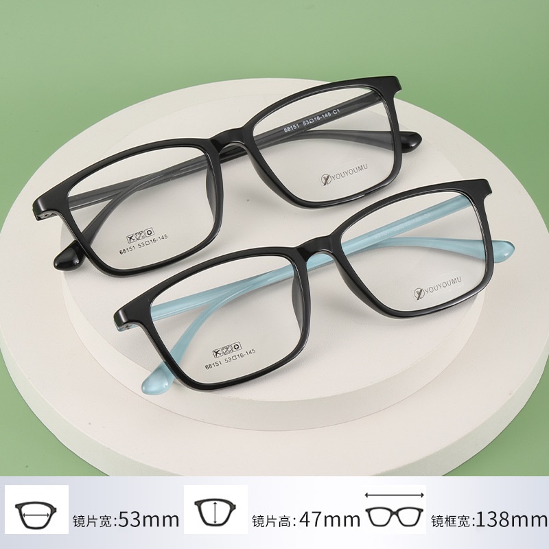 丹阳tr90方框眼镜男近视眼镜女工厂批发68151休闲全框超轻眼镜框