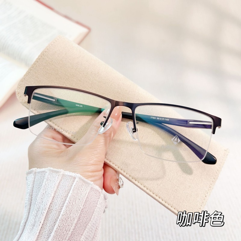 丹阳工厂钢皮眼镜框架跨境7753超韧塑钢腿金属商务休闲半框眼镜男