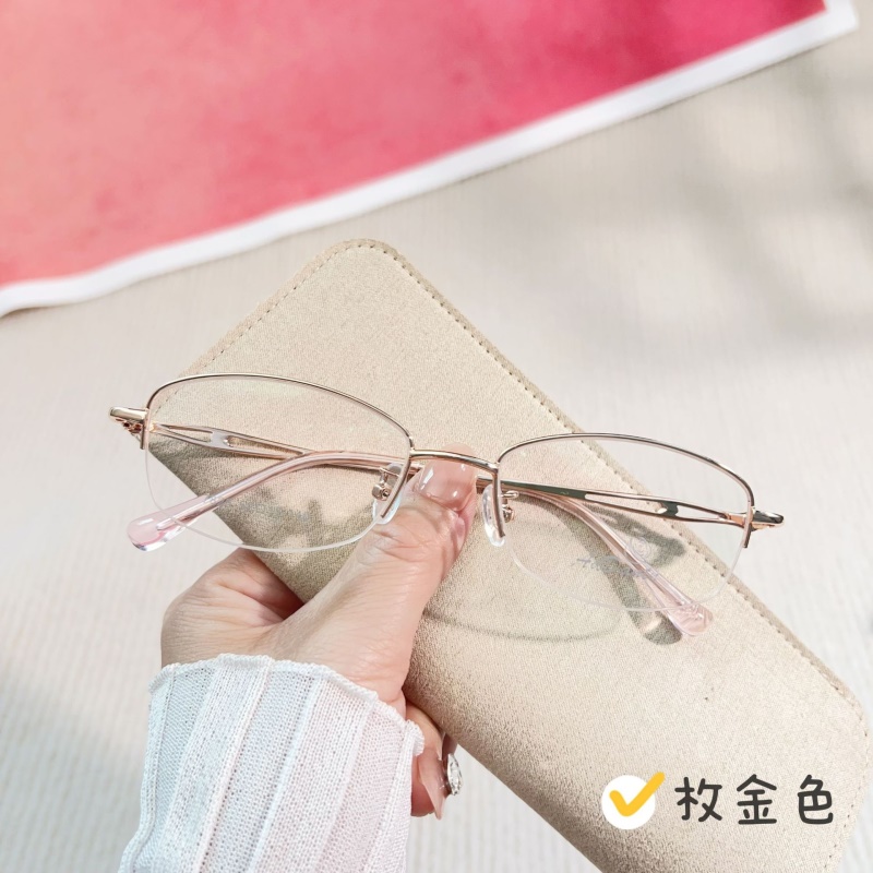 7825金属眼镜架时尚商务双色近视眼镜丹阳厂家批发椭圆半框眼镜女