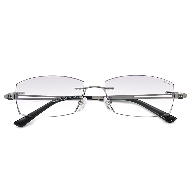 时尚无框老花镜大脸男式无框近视眼镜钻石切边眼镜平光老花防蓝光