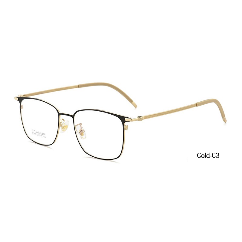 新超轻商务金色方形半框批发纯钛眼镜框男款大脸可配近视眼镜