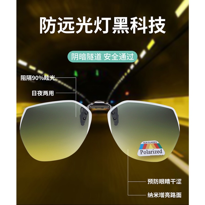 新款渐变色偏光太阳镜 可翻型近视夹片 开车司机驾驶用夹片