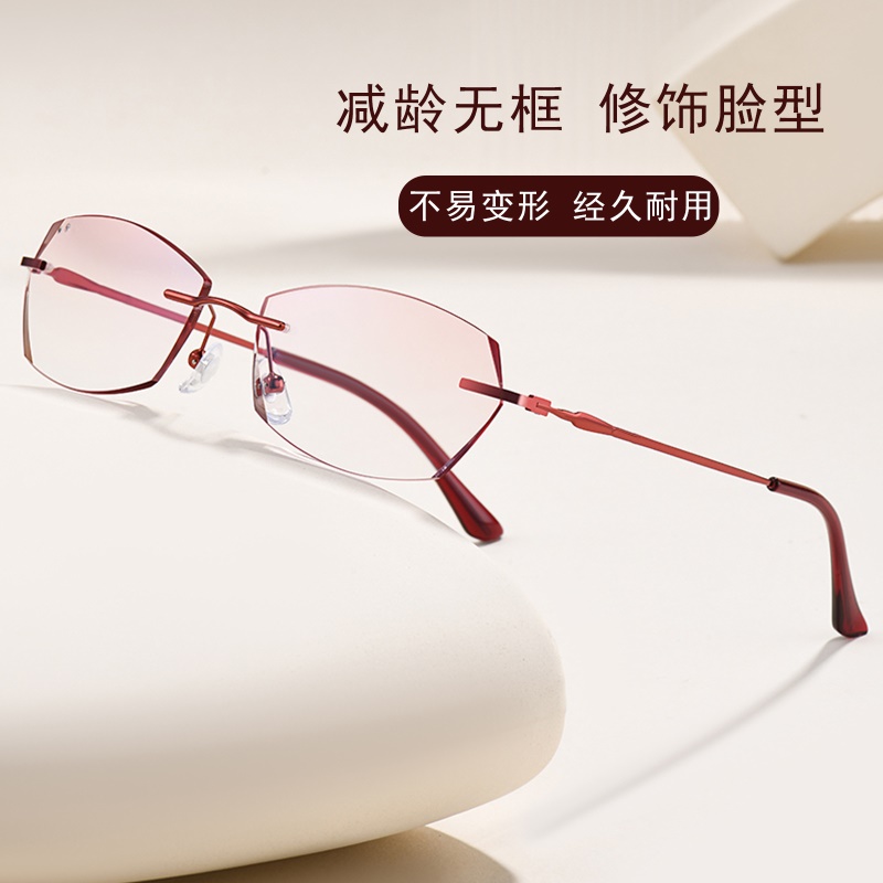 时尚淑女老花镜切边无框眼镜镶钻优雅高级老花眼镜高清防蓝光2024