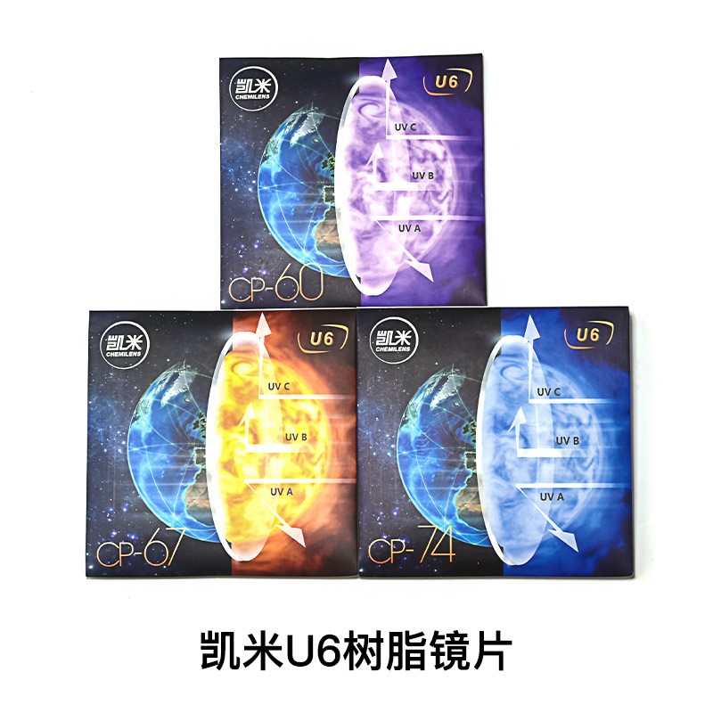 1.67凯米u6镜片防蓝光镜片金罡防油污高度数u2近视变色镜片