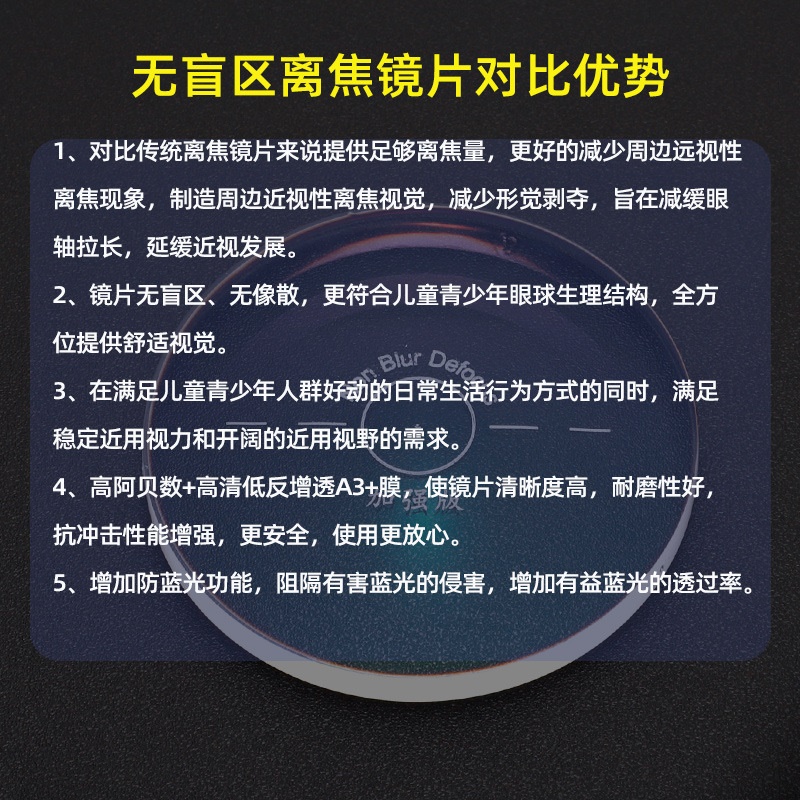 双面无盲区离焦镜片高清树脂学生近视管理镜片舒适无像散树脂镜片