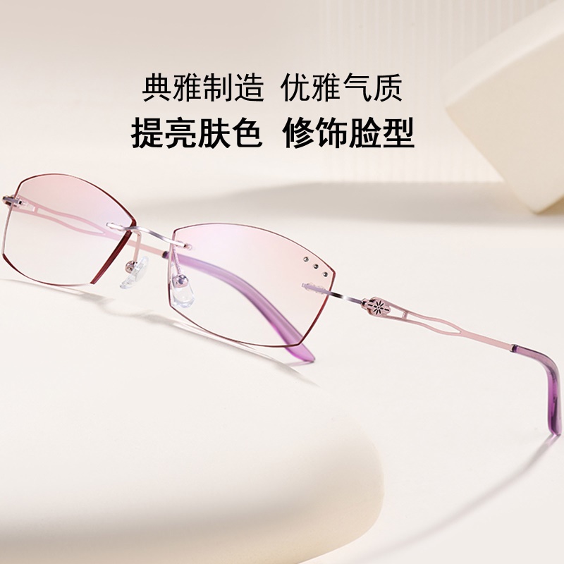 老花镜小巧女式时尚优雅舒适中老年钻石切边眼镜平光老花镜防蓝光