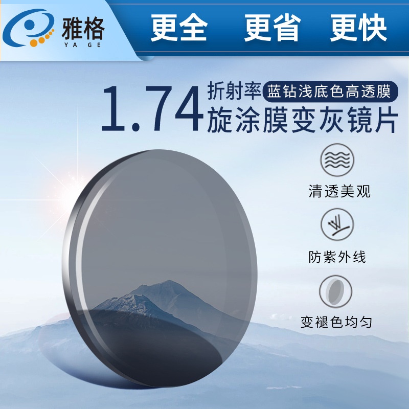 定制镜片1.74旋涂膜变灰镜片超薄防蓝光近视镜片车房定制树脂镜片