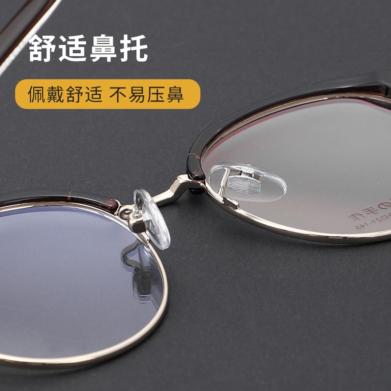 复古半框眉毛架气质潮流男女通用眼镜框多边形粗腿架
