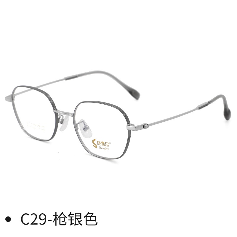 新品高度数近视加宽镜框超轻钛架眼镜简约多边形镜架